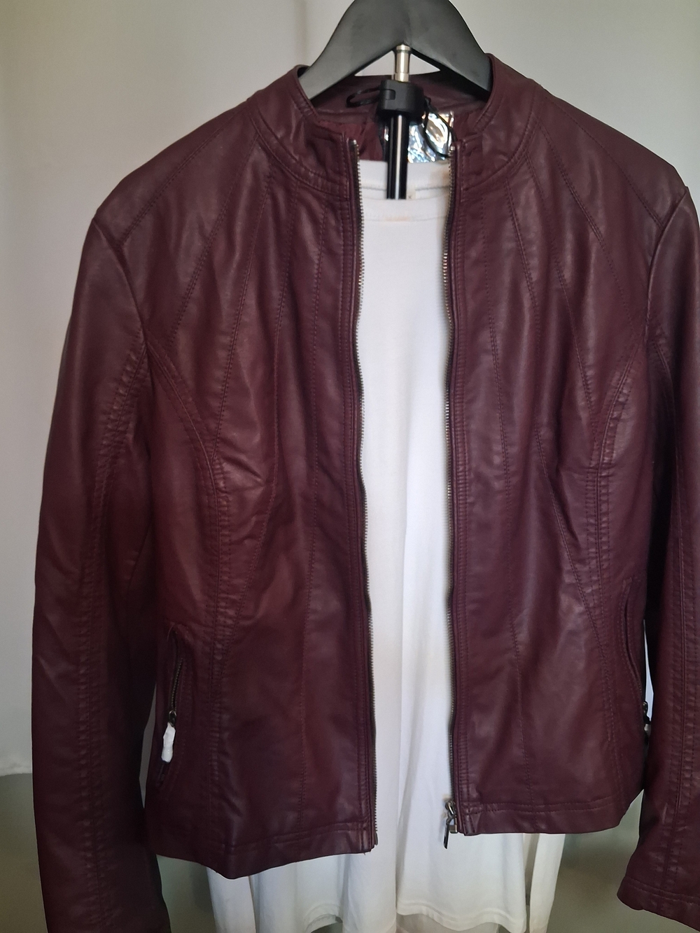 Women’s Burgundy Faux Leather Moto Jacket